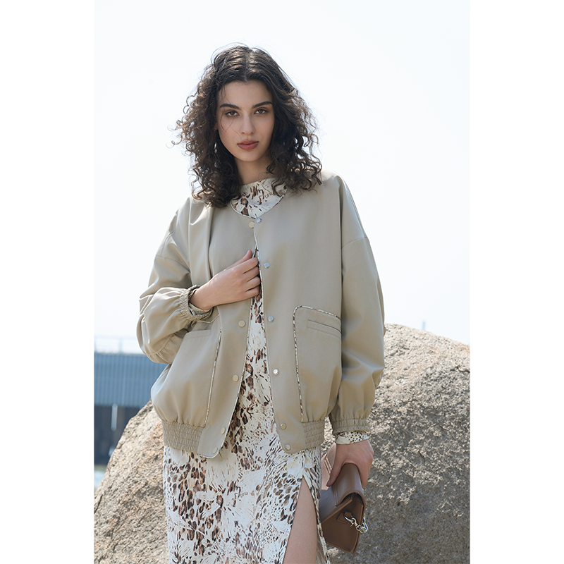 Coffee colored crew neck jacket