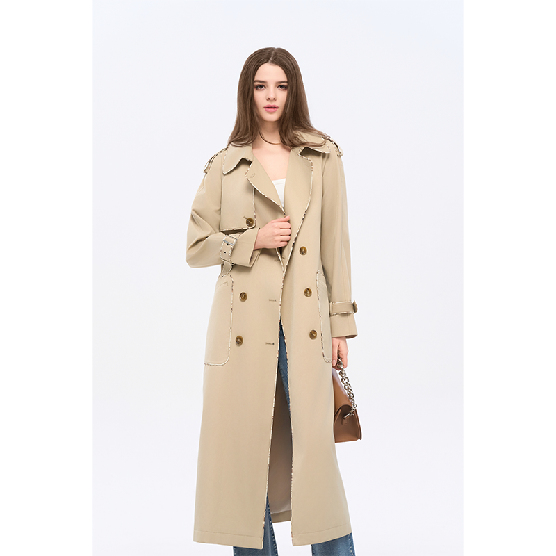 Classic coffee-colored long trench coa