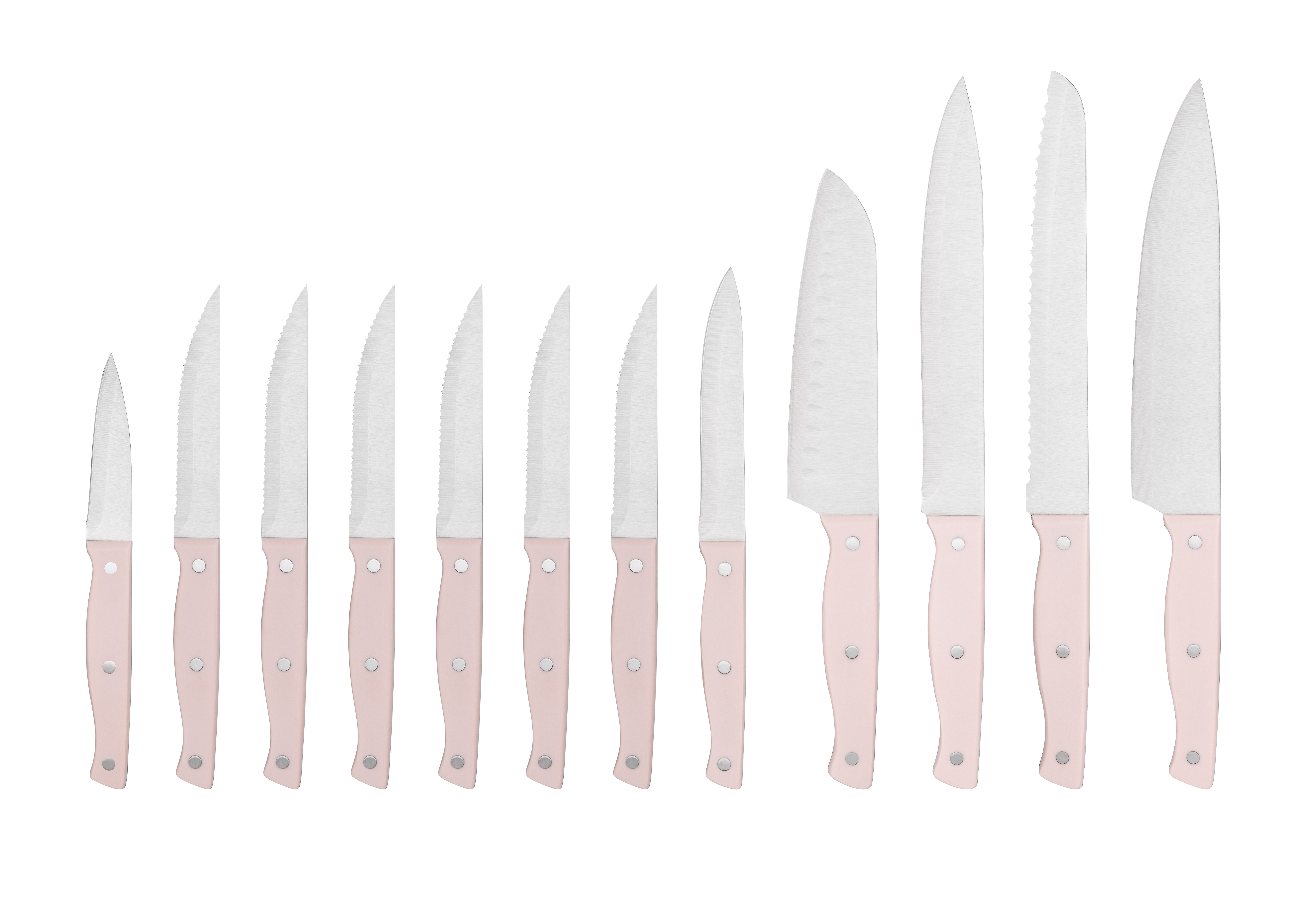12-piece pink ABS handle kitchen knife set