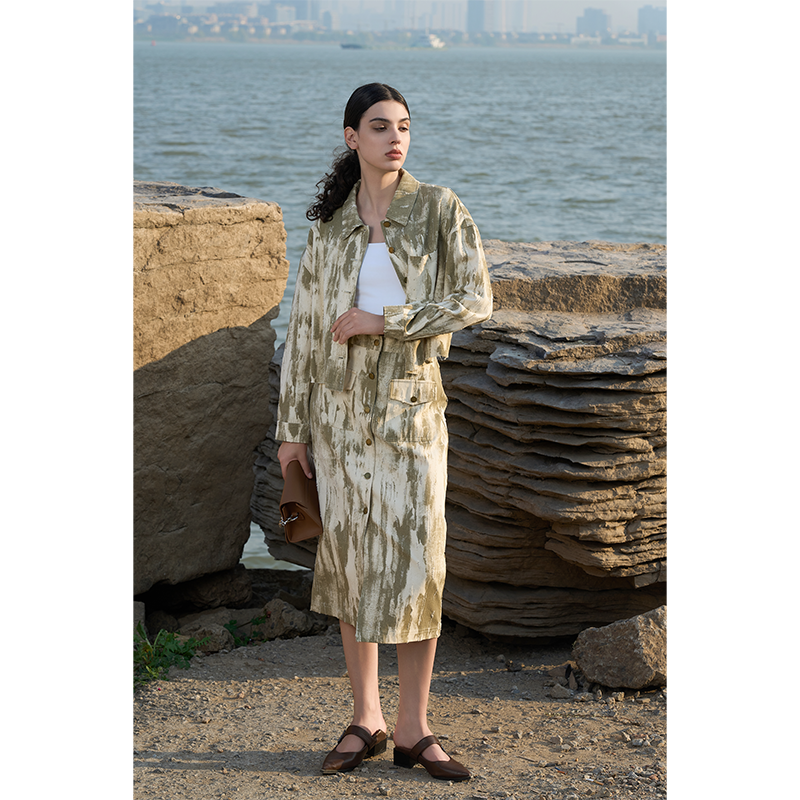 Coffee wash twill jacket set