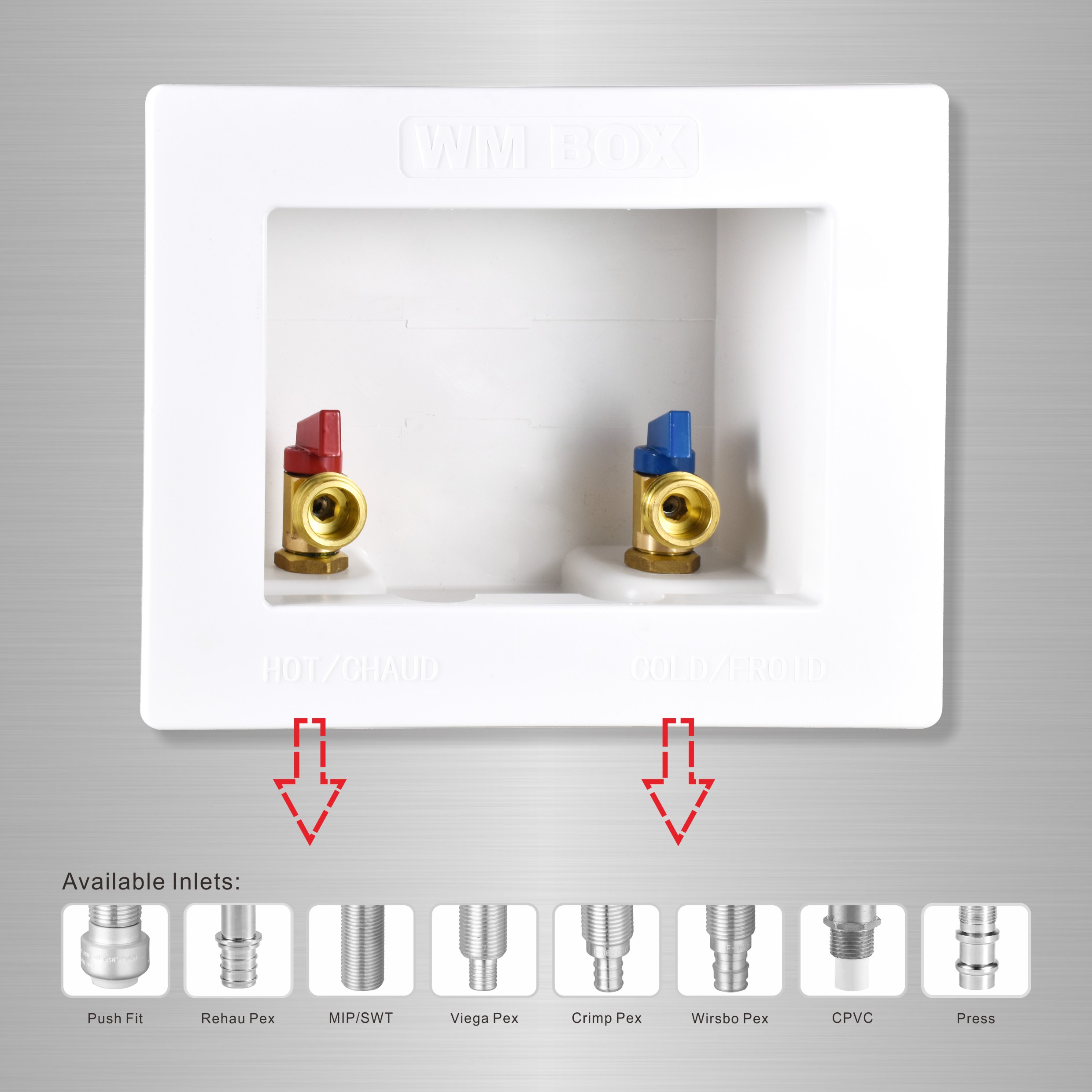 Washing machine outlet box with valves