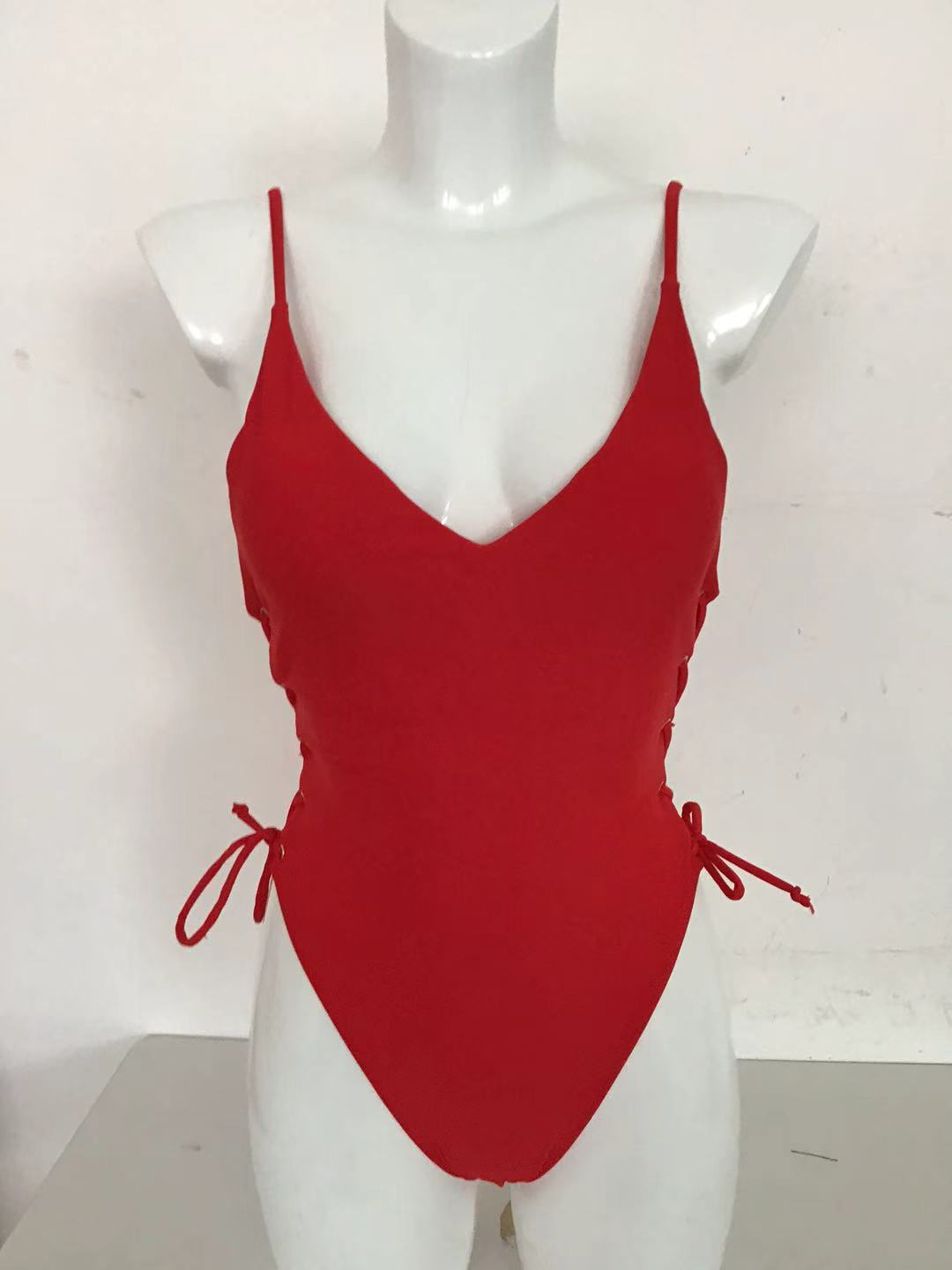 Tethered one-piece swimsuit