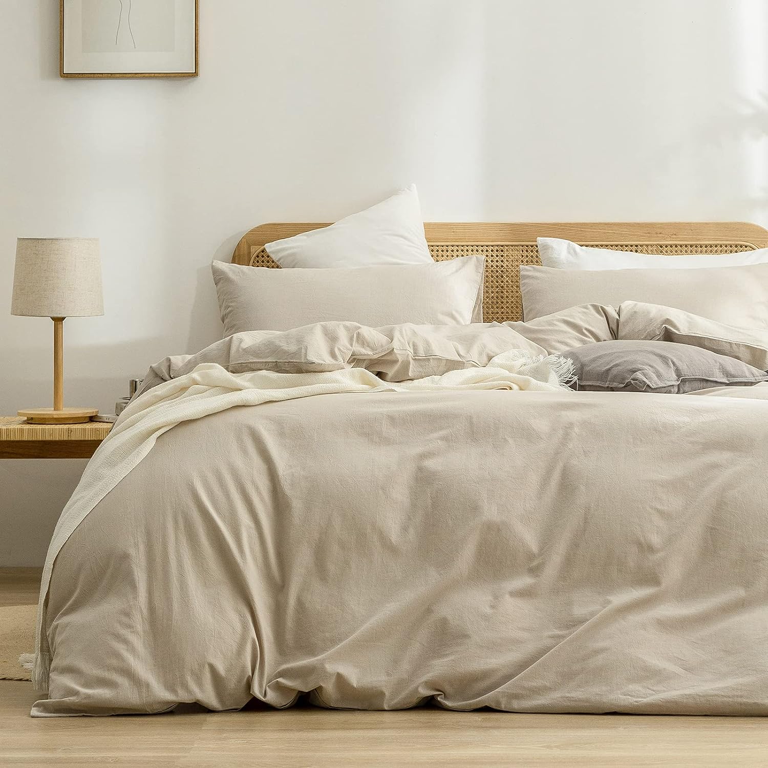 Manufacturers 100% Washed Cotton Linen Durable Soft Comfy wrinkled Wavy Stripe Duvet Cover Set