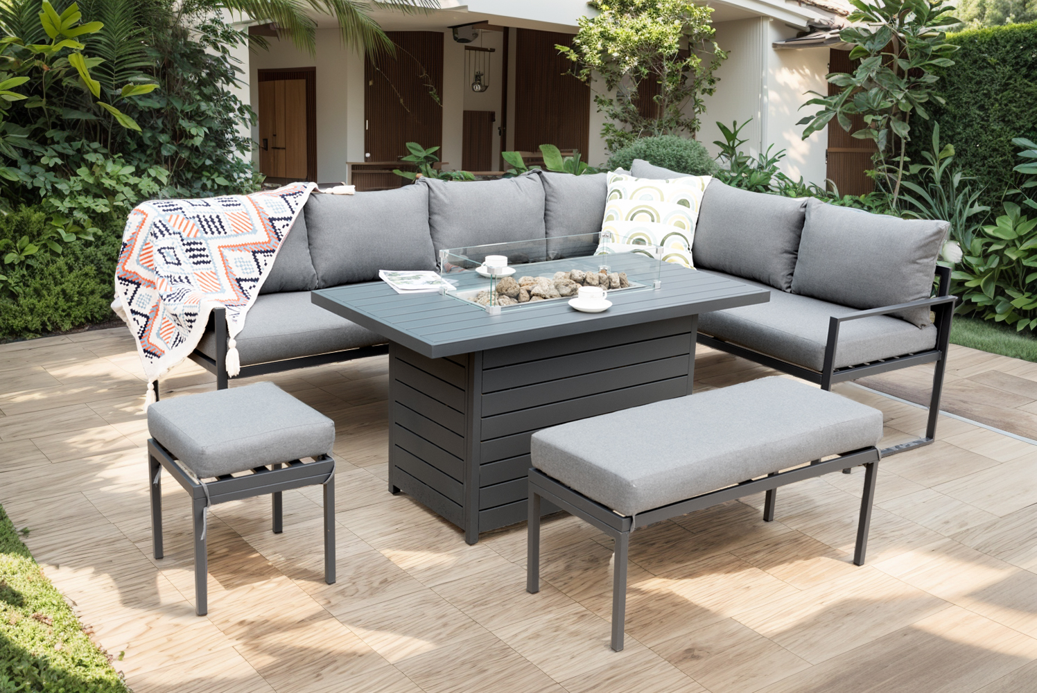 5pcs Sofa Set with Fire Pit Table
