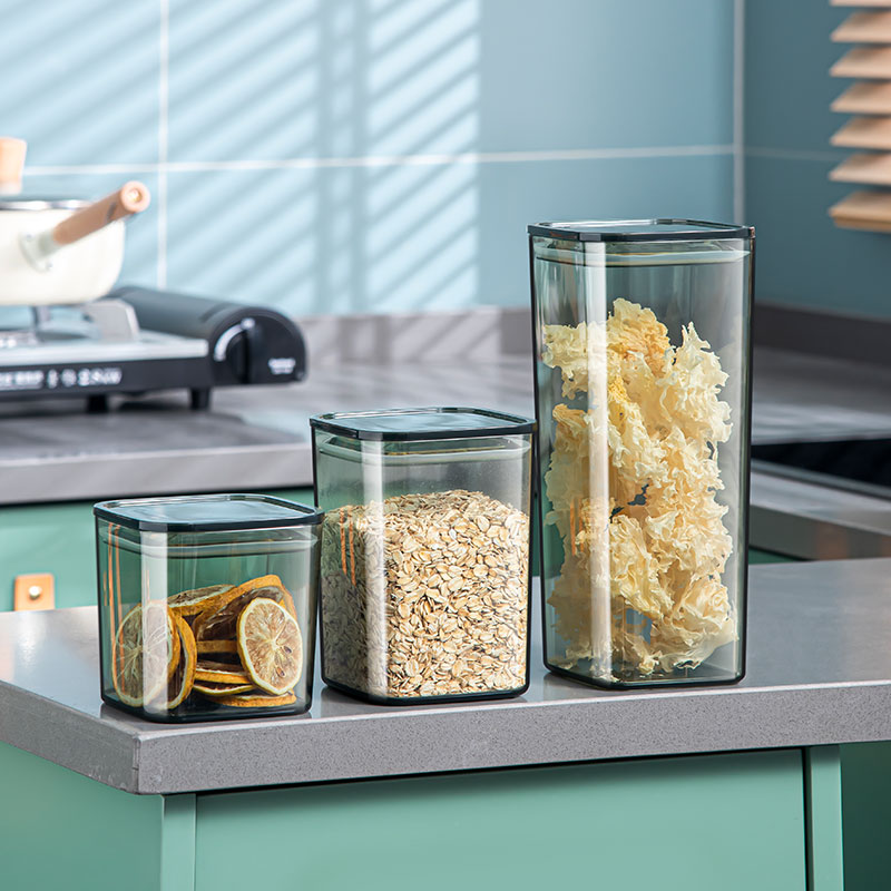 Kitchen Round Plastic Transparent Airtight Dry Food Storage Container Set With Lids
