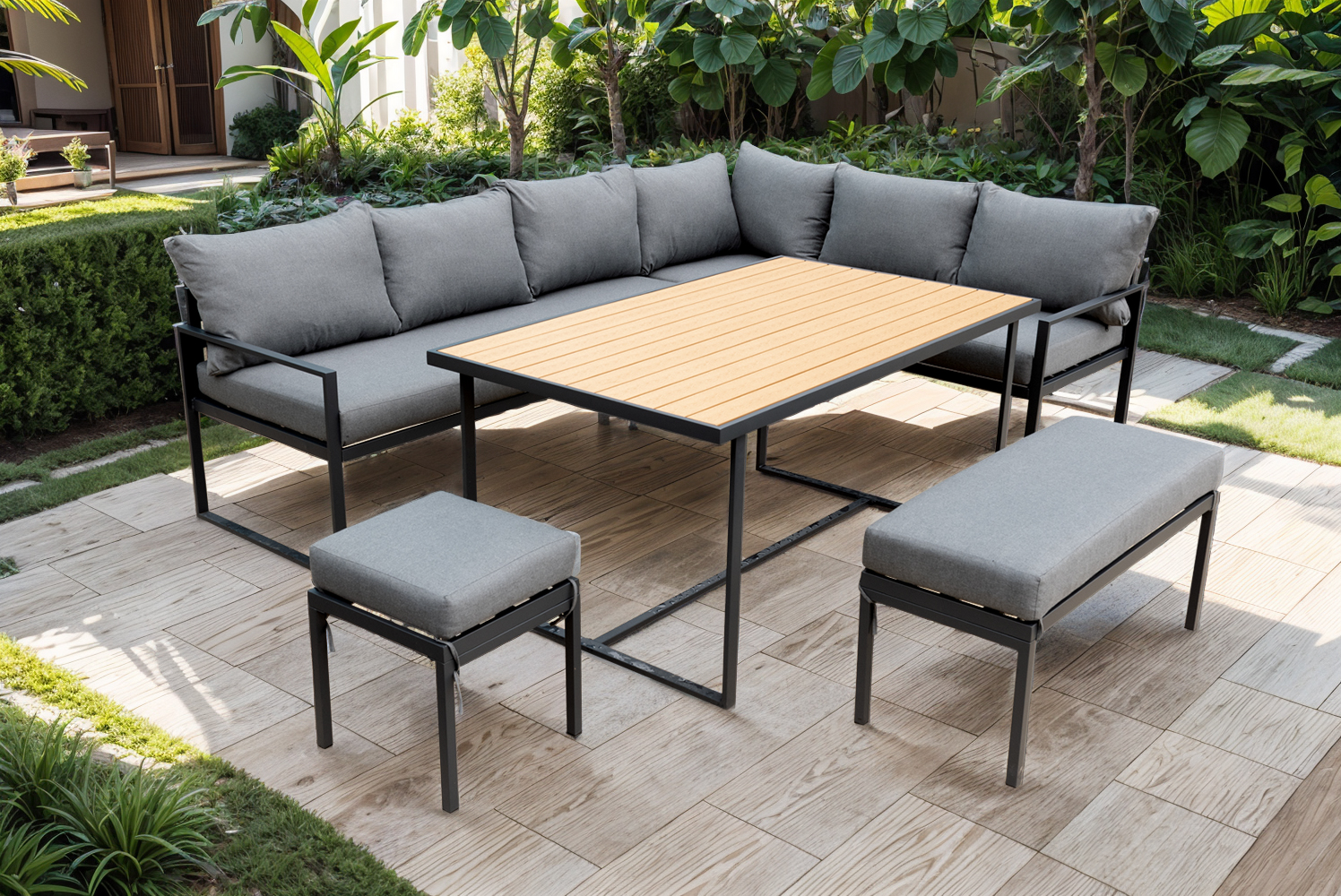 5pcs Sofa Set with Plastic Wood Table
