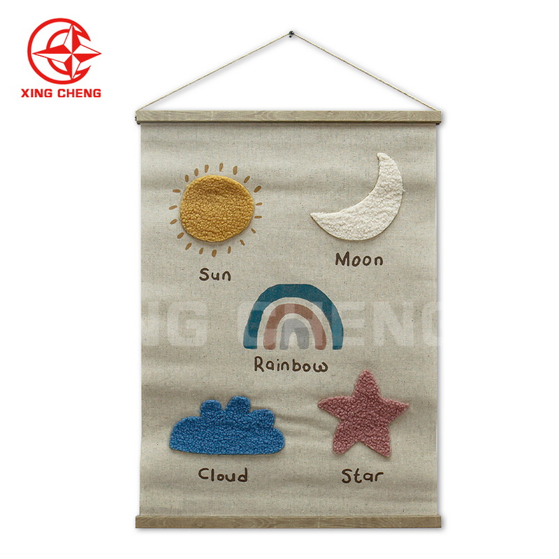 XINGCHENG linen wall hanging with ps frame for kids home decoration 3D felt sunshine wall art