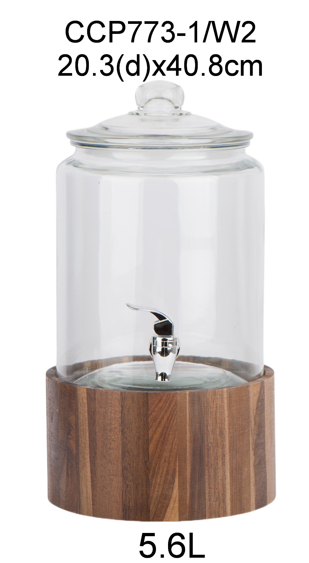 5.6L glass juice dispenser with glass lid and wood rack