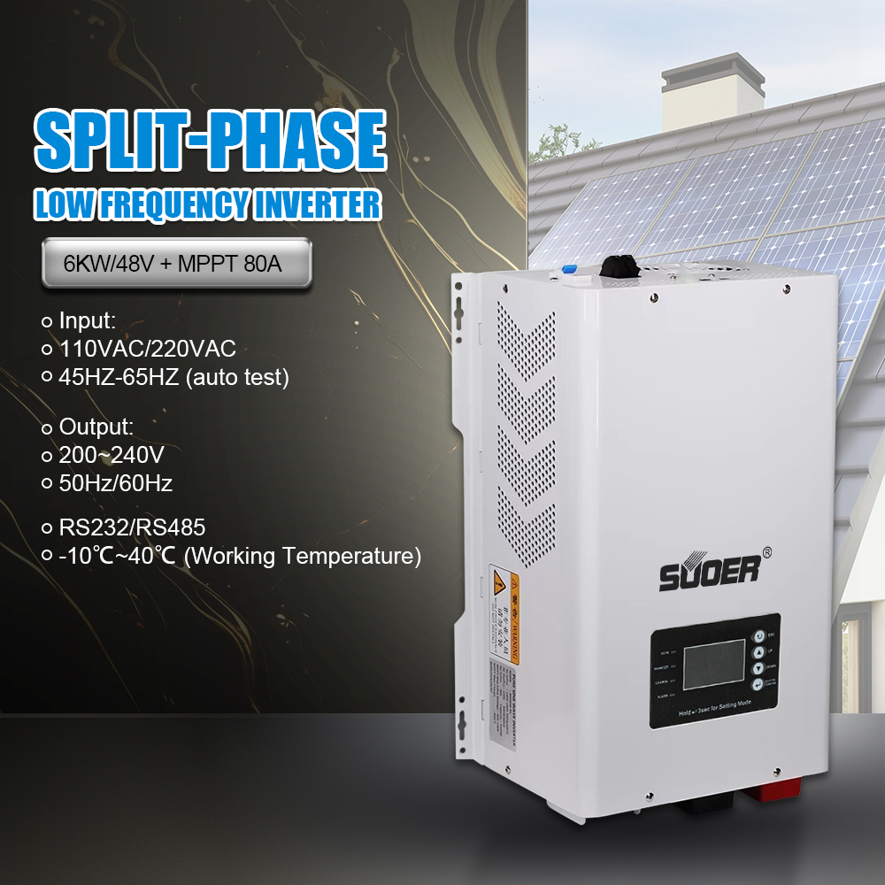 6000W Pure Sine Wave Solar Inverter Split Phase 48V Off-Grid with LED Display 50/60Hz