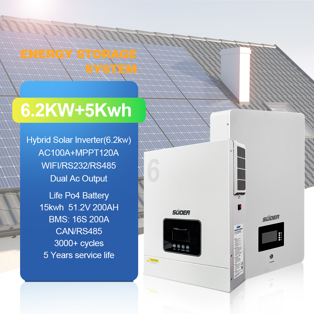 6200W Hybrid Solar Off-Grid Inverter System with 5kwh Lithium Iron & Lifepo4 Battery