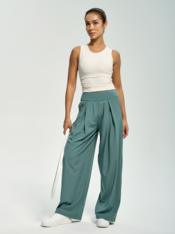 High-waisted wide-leg slacks