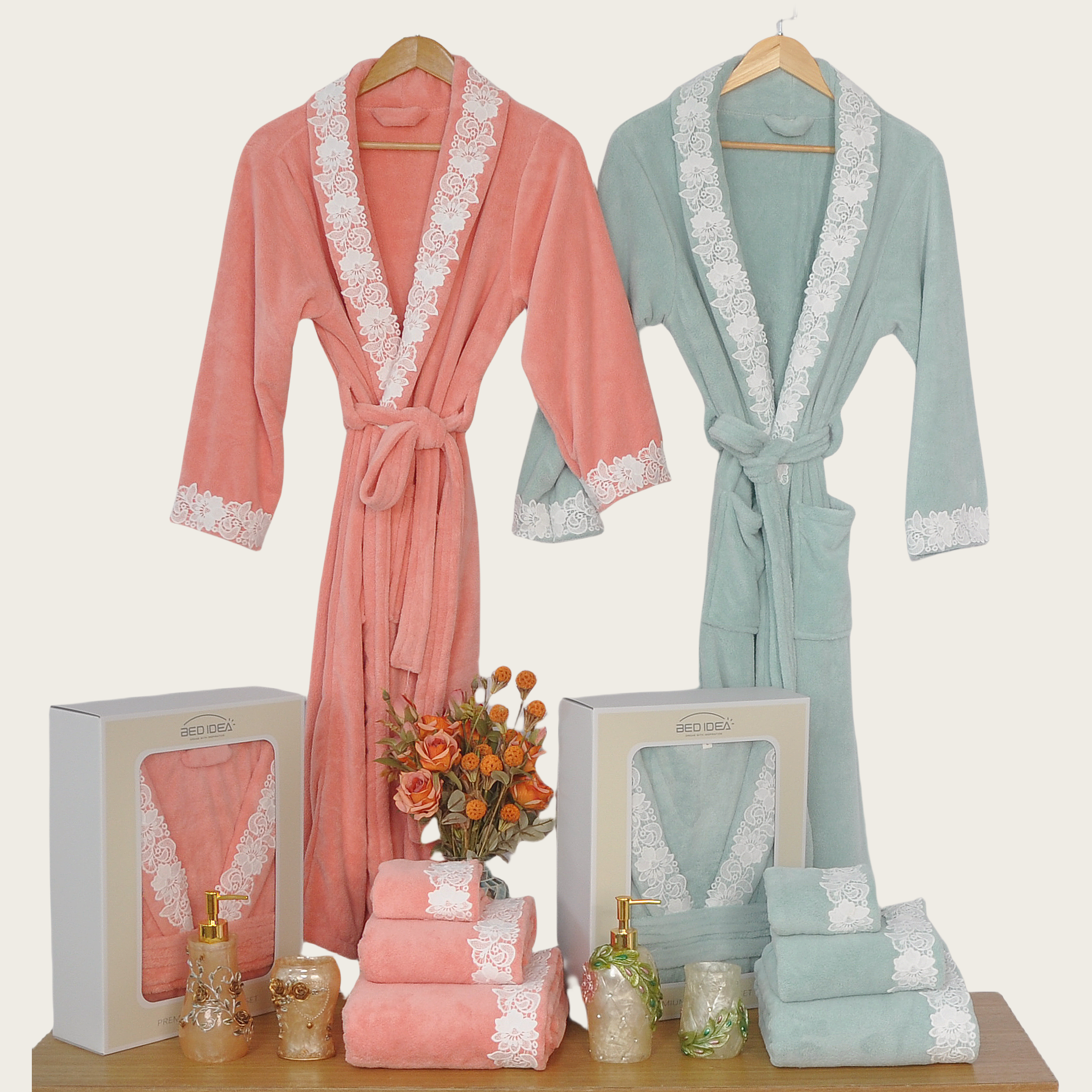 Coral Fleece Lace Bathrobe