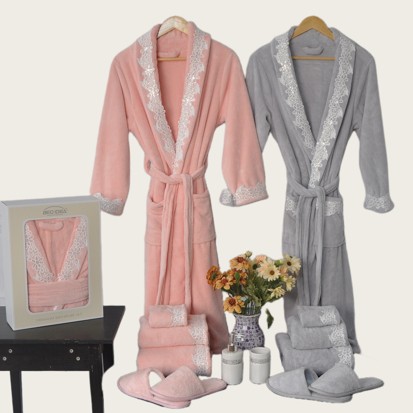 Coral Fleece Lace Bathrobe