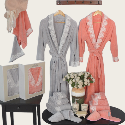 Coral Fleece Lace Bathrobe