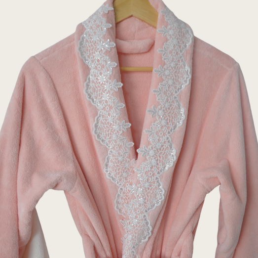 Coral Fleece Lace Bathrobe