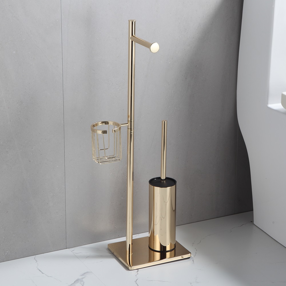 Modern design Gold stainless steel bathroom toilet brush with paper holder