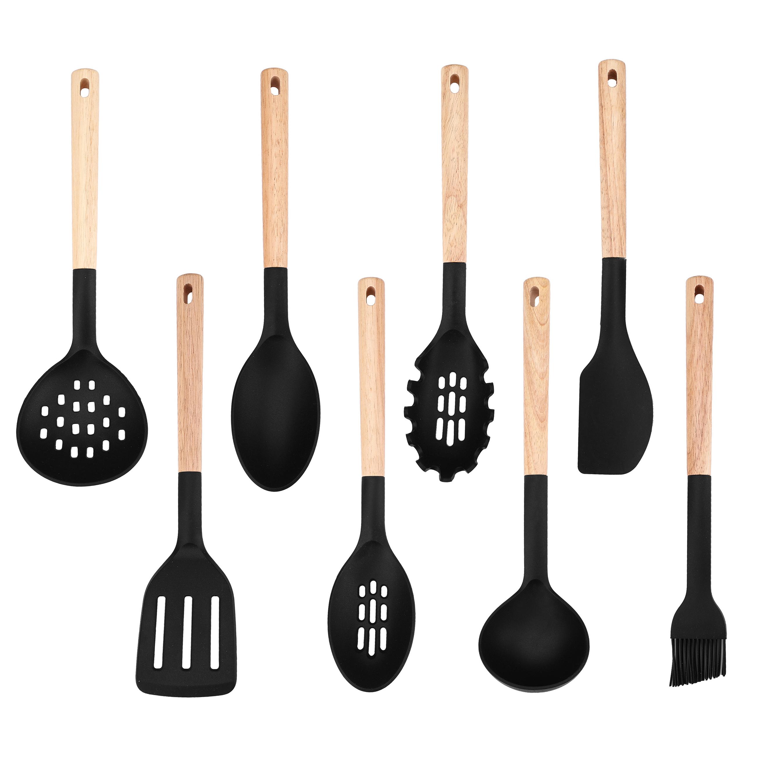 8-piece silicone kitchenware with wooden handle