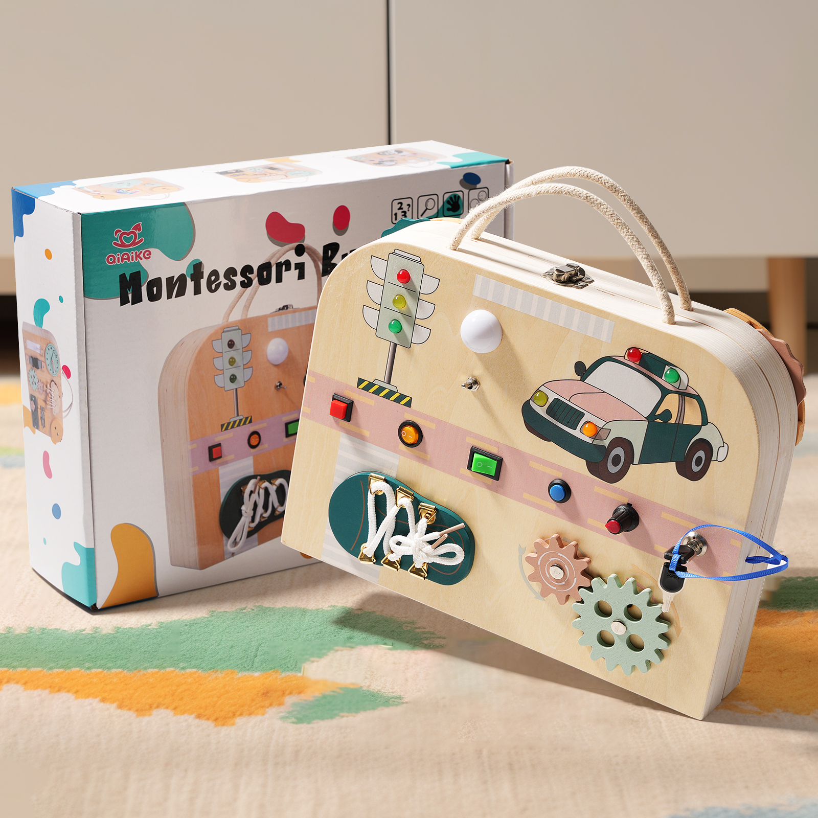 Qiaike Wooden Sensory Activity Board for Fine Motor Skills