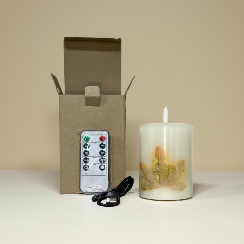 Flameless Candles with 10 Key Remote Timer Flickering Maple Leaf Tealight Real Wax USB