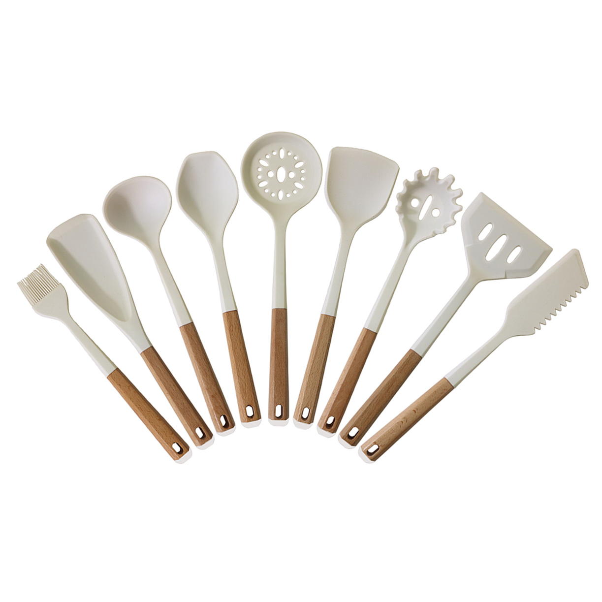 9-piece silicone kitchenware with wooden handle