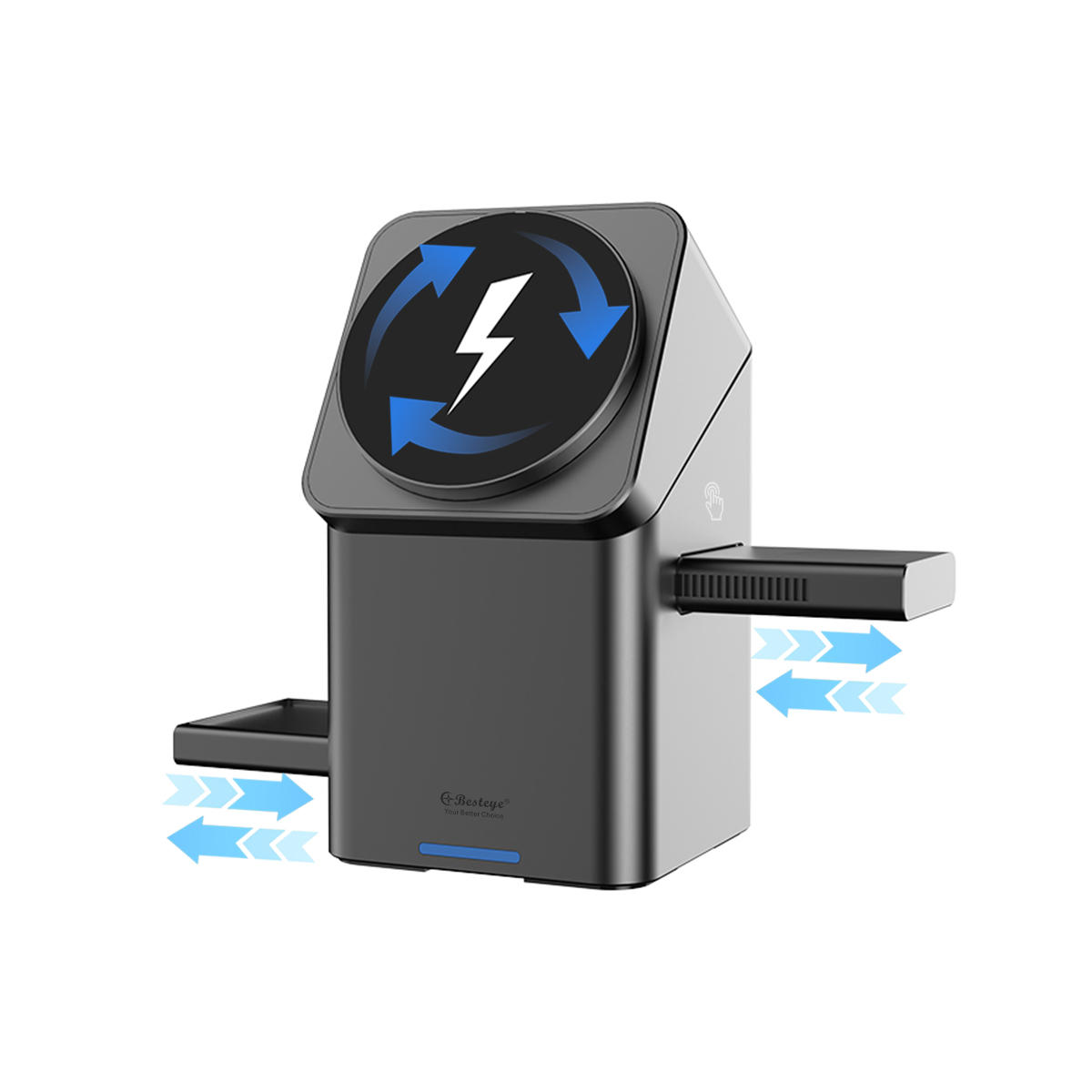 Touch Rotation 3-in-1 Wireless Charger Foldable Magnetic Stand, Fast Wireless Charger Dock for Phone