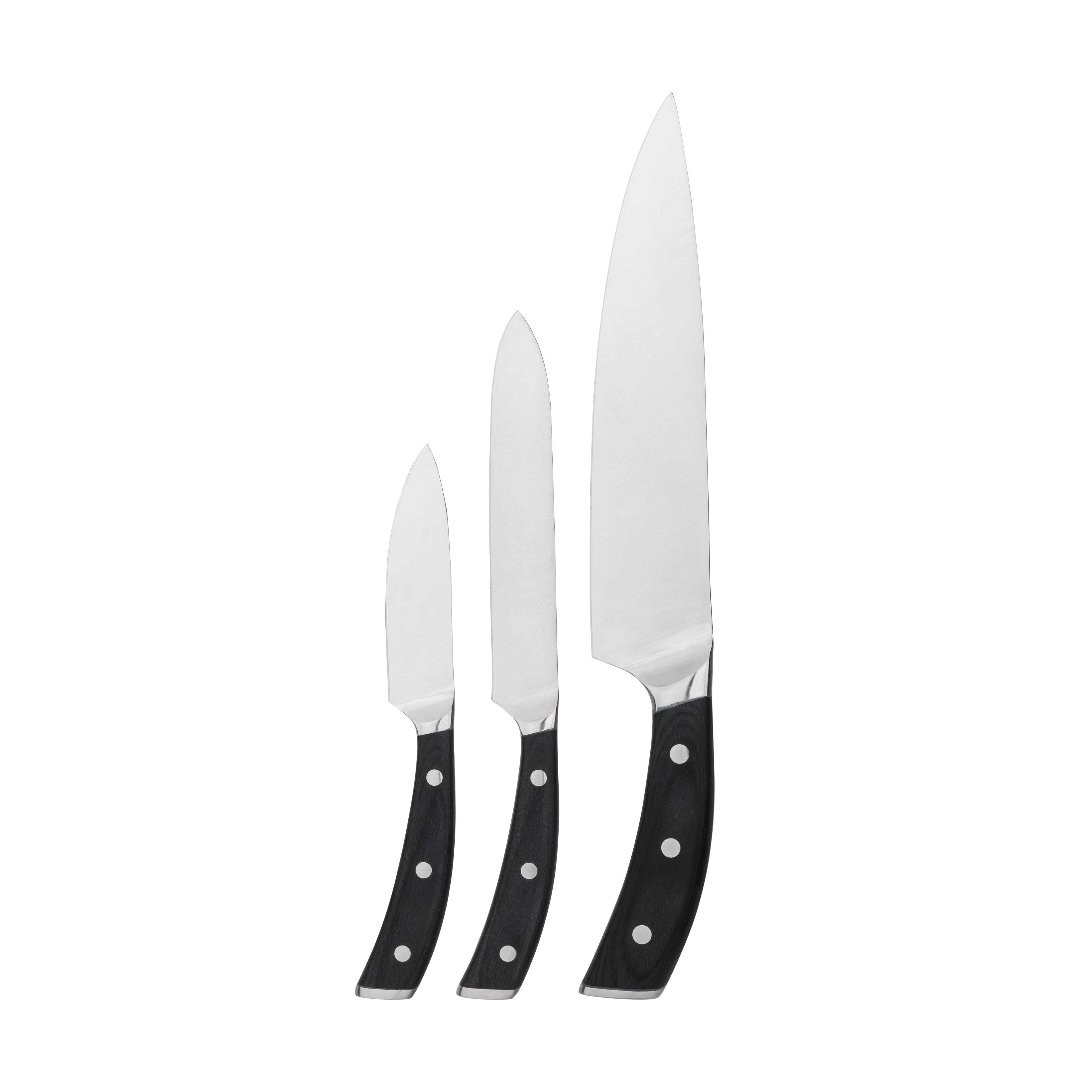 3-piece kitchen knife set with curved handle in pakka wood
