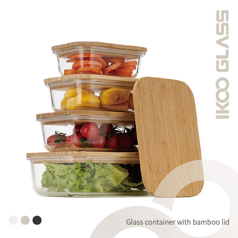 Glass container with bamboo lid