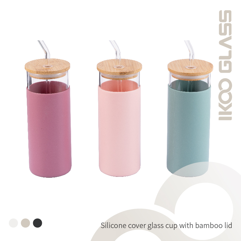 Bamboo Lid Silicone Sleeve Glass Water Cup