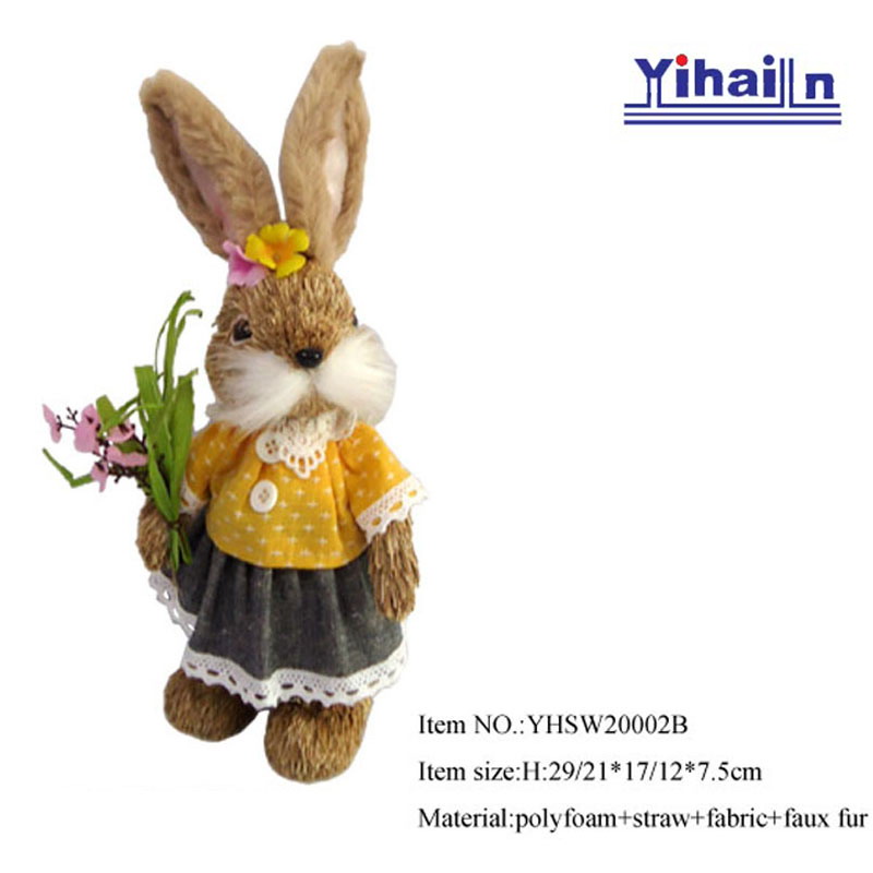 11.81 INCH Easter bunny,straw rabbit with flower