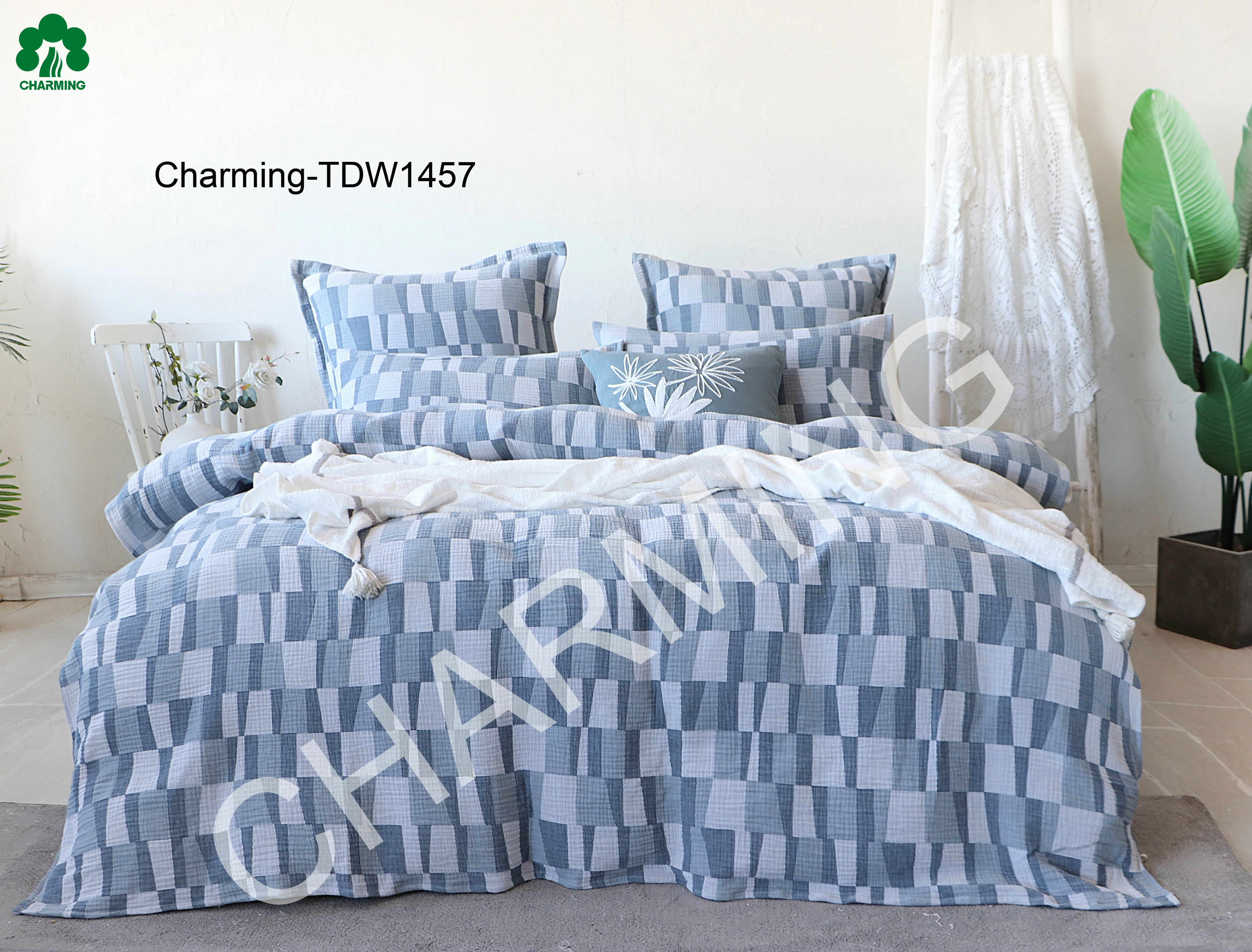 TDW1457 cotton yarn-dyed gauze bed set
