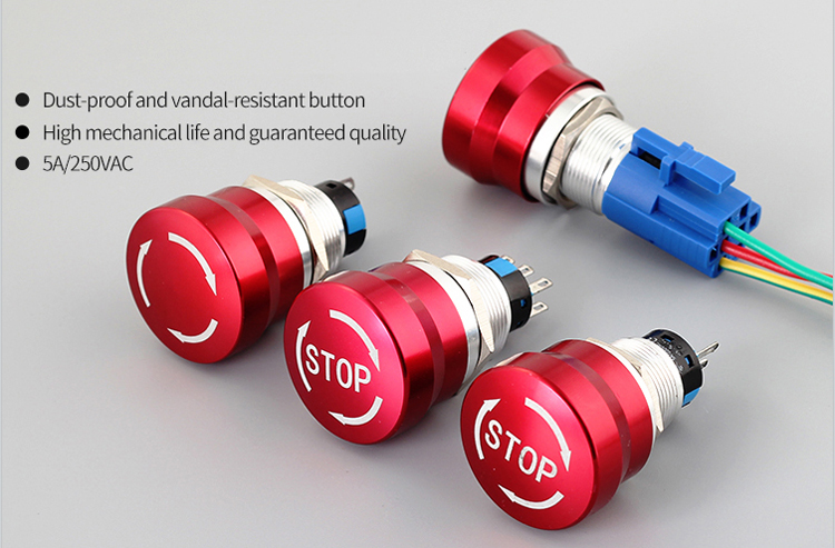 19mm red color stainless steel emergency stop switch