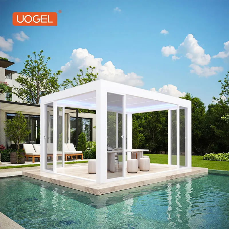 UOGEL Nordic 3x4 Classic Luxury Glass Canopy Pergola Windproof Rainproof for Backyard Garden Balcony