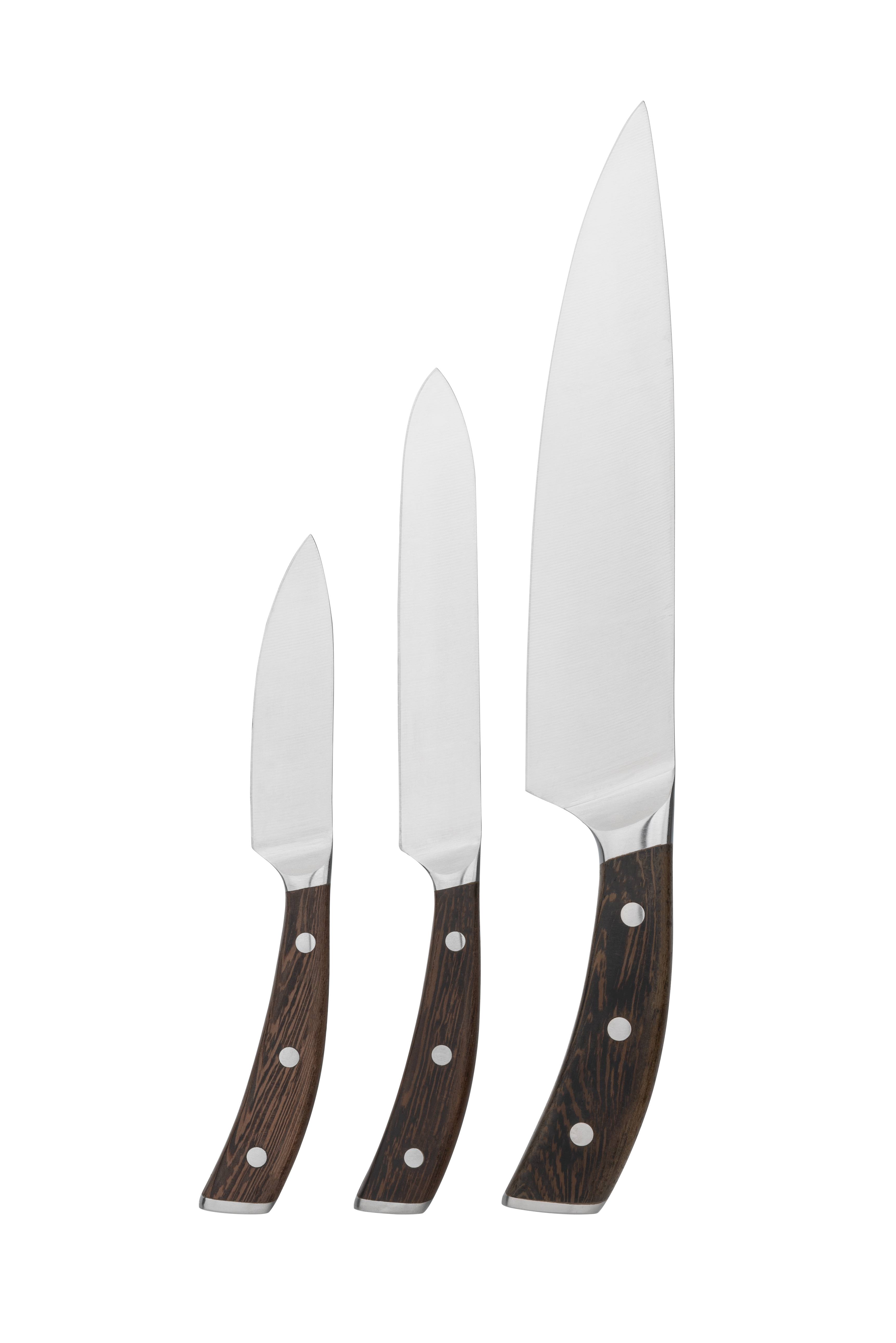 3-piece stainless steel kitchen knife set with chicken-wing wood handle