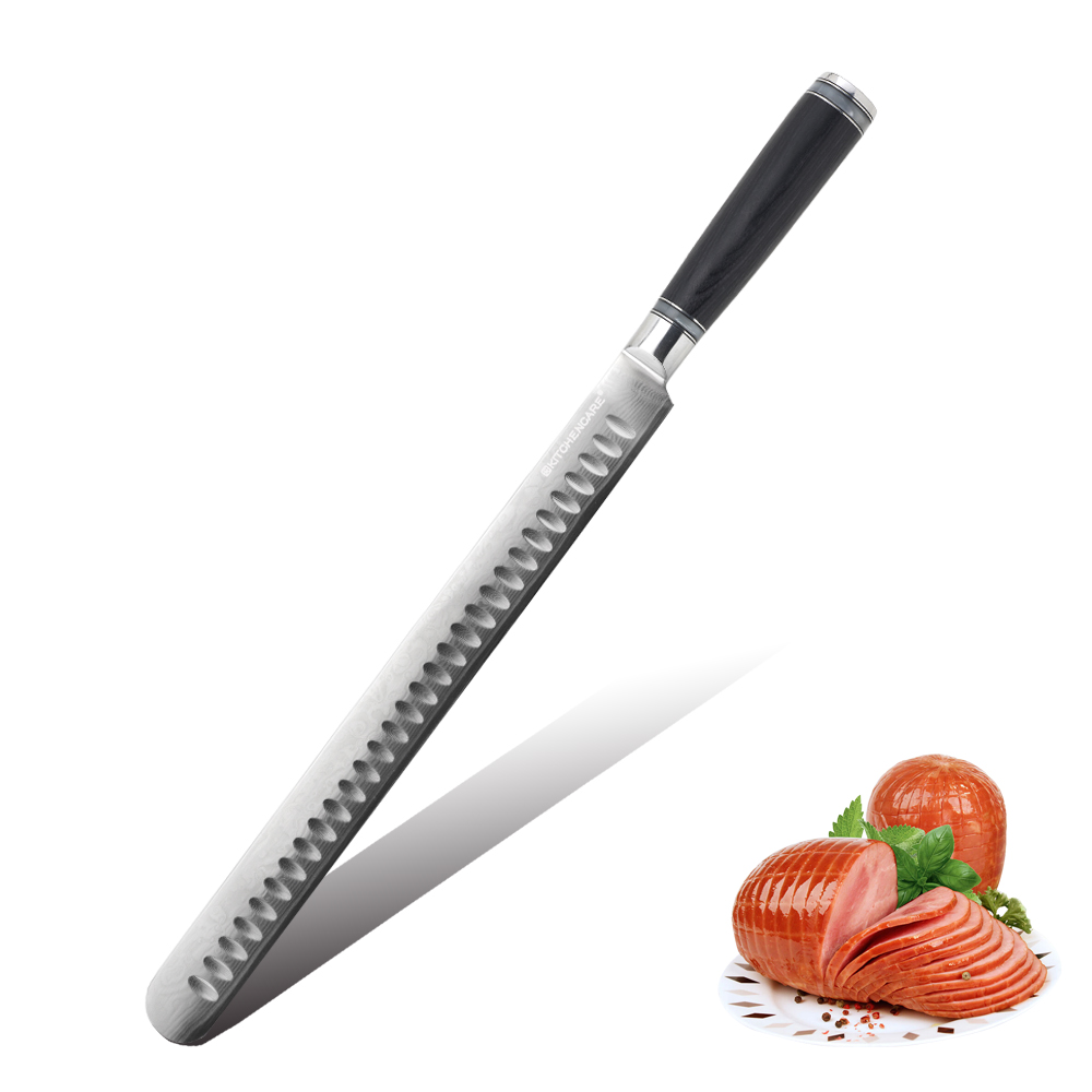 Hip-home Damascus steel kitchen knife professional wooden ham knife