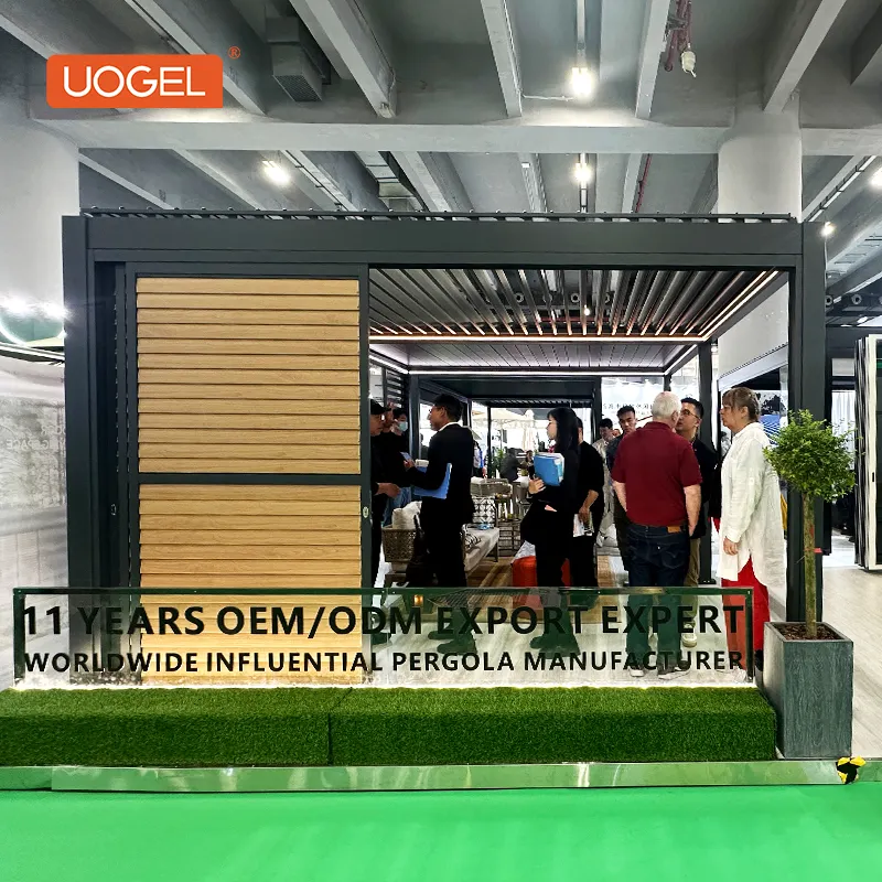 UOGEL Canton Fair Waterproof Slats Pergola Automatic Motorized Aluminium Frame Customizable Size