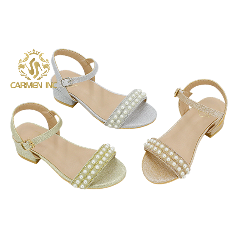 Kids' Pearl Sandals Summer Shiny Heel Sandals 2025 New Style Heels for Girls Performance Shoes