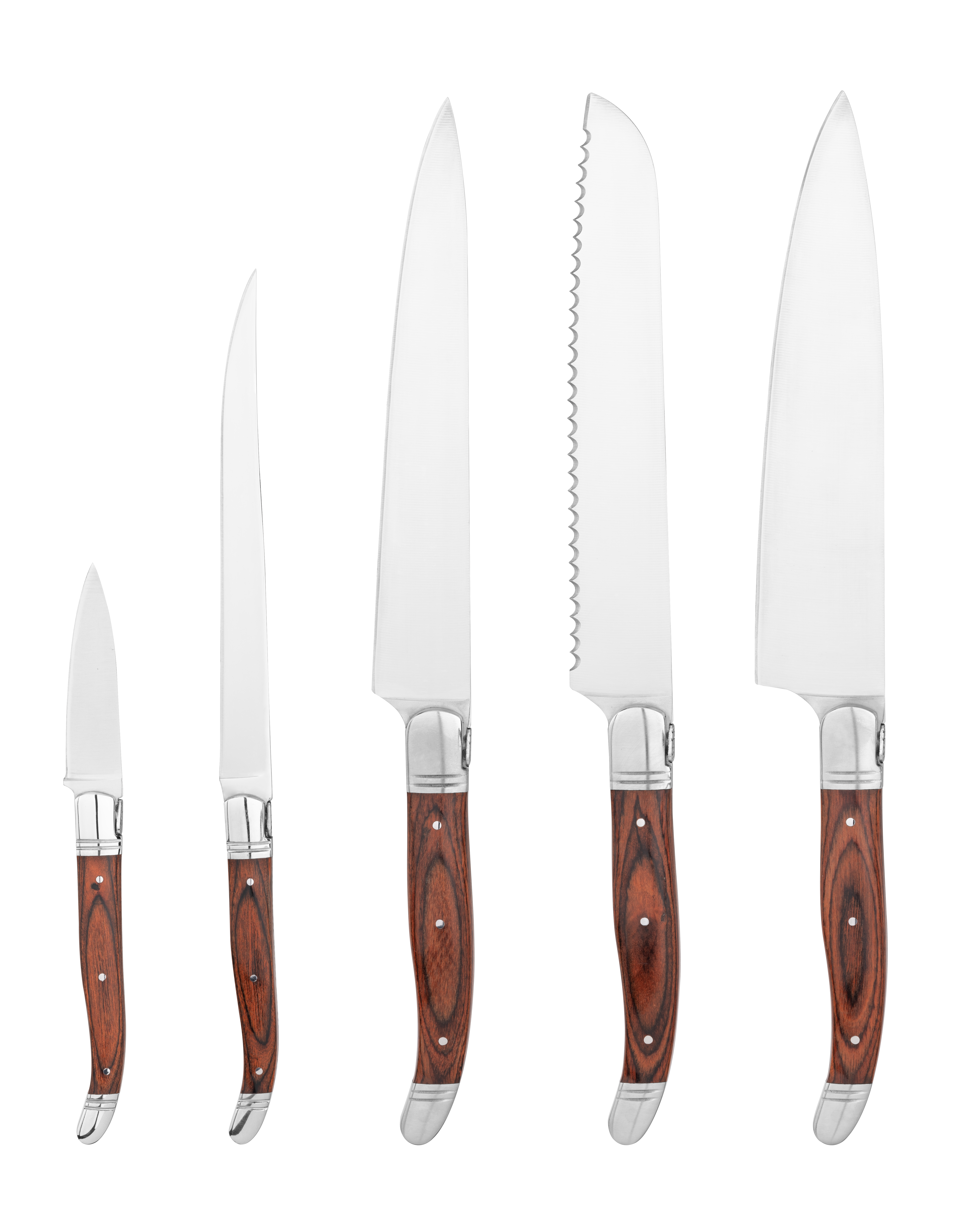 5-piece stainless steel kitchen knife set with pakkawood handle