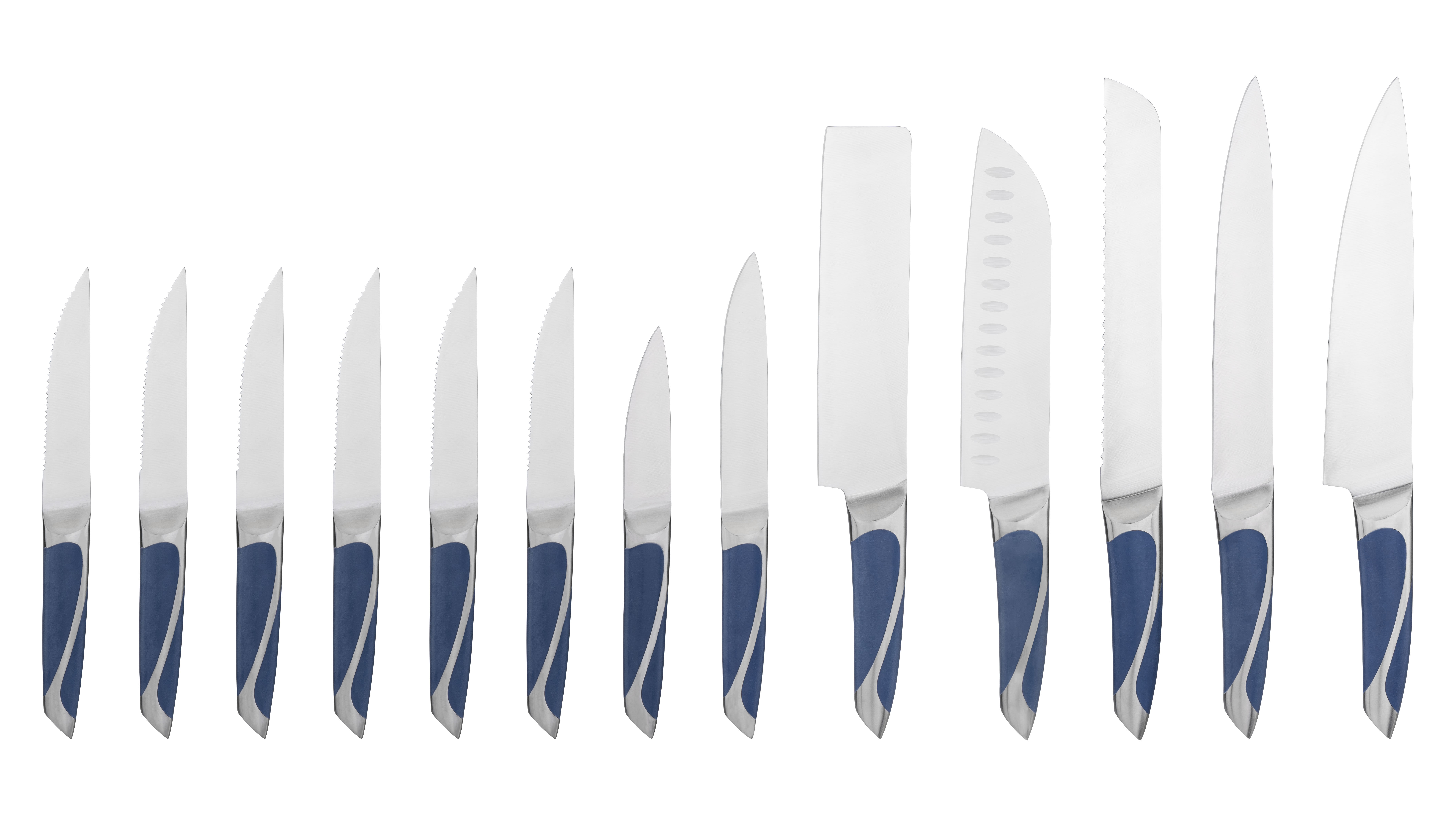 13-piece blue stainless steel kitchen knife set with ABS handle