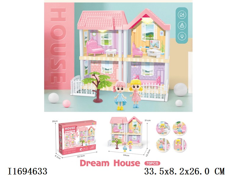 DIY dream house villa, with lights + princess include battery 70pcs
