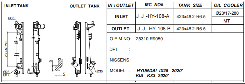 Radiator plastic tank