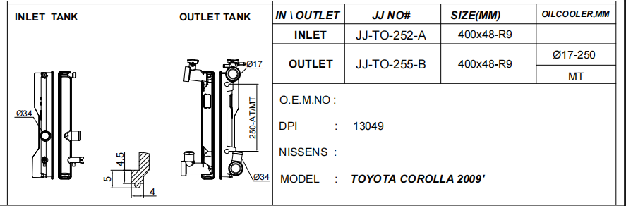 Radiator plastic tank