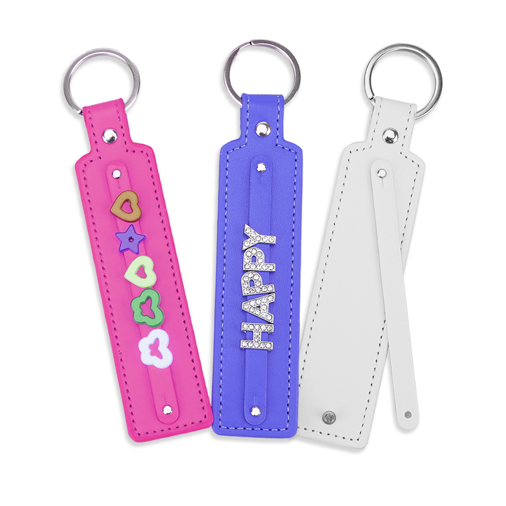PU Leather Key Chain with Custom Enamel Metal Charms