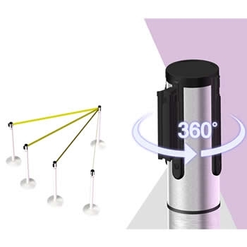Traust rotated 360 degree head function for crowd control retractable belt barrier