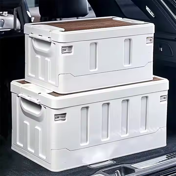 60L Large Capacity Heavy Duty Folding Storage Bin Foldable Plastic Storage Box for Camping Equipment