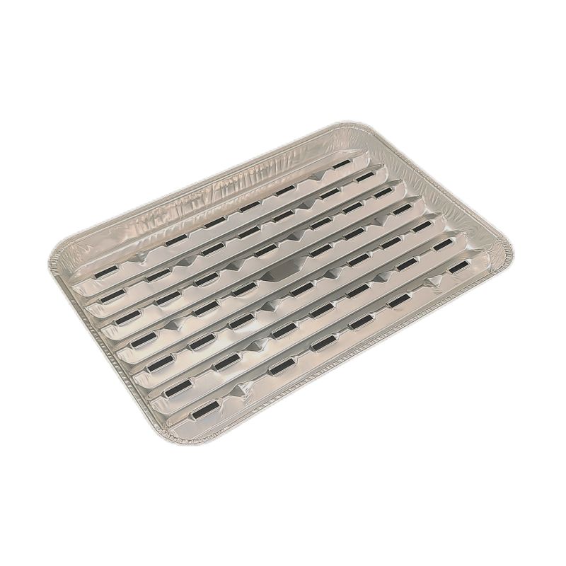 Disposable Perforated Rectangular Aluminum Foil Grill Tray for BBQ Roasting and Oil Drain