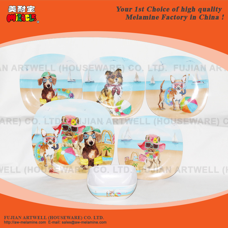Melamine Square Dinner Plate, Melamine Sq Dessert Plate, Melamine Sq Bowl, 12 Pc Melamine Dinner Set