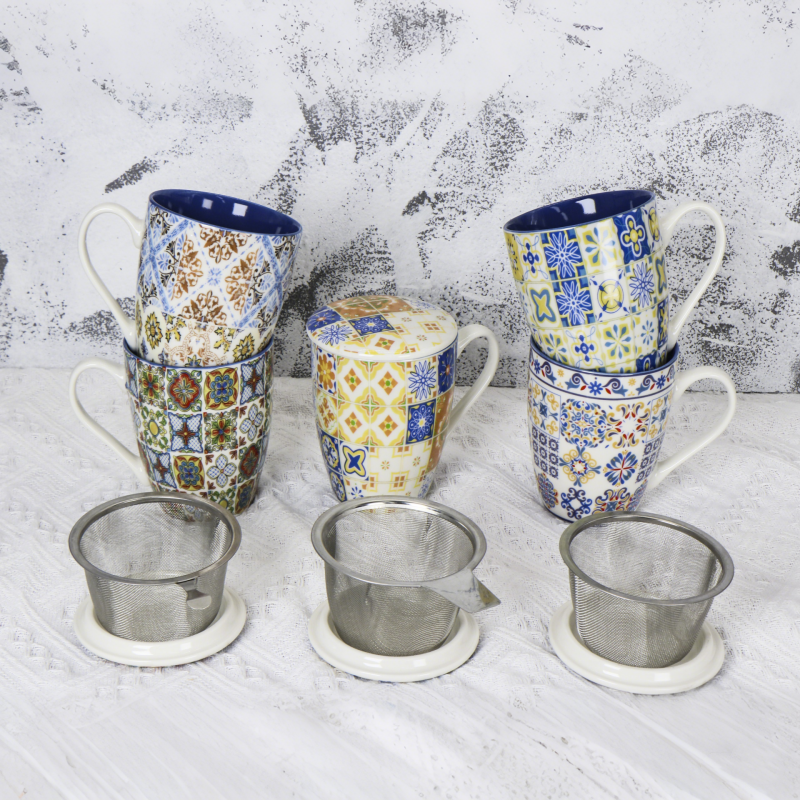 Bohemian style tea infuser ceramic mug
