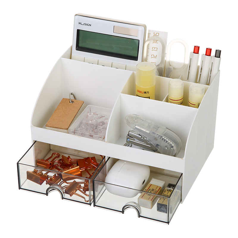 Plastic 2tiers Desktop Storage Box With 2 Drawers