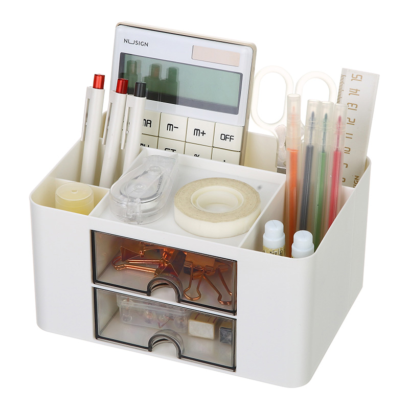 Plastic 2tiers Desktop Storage Box With 2 Drawers