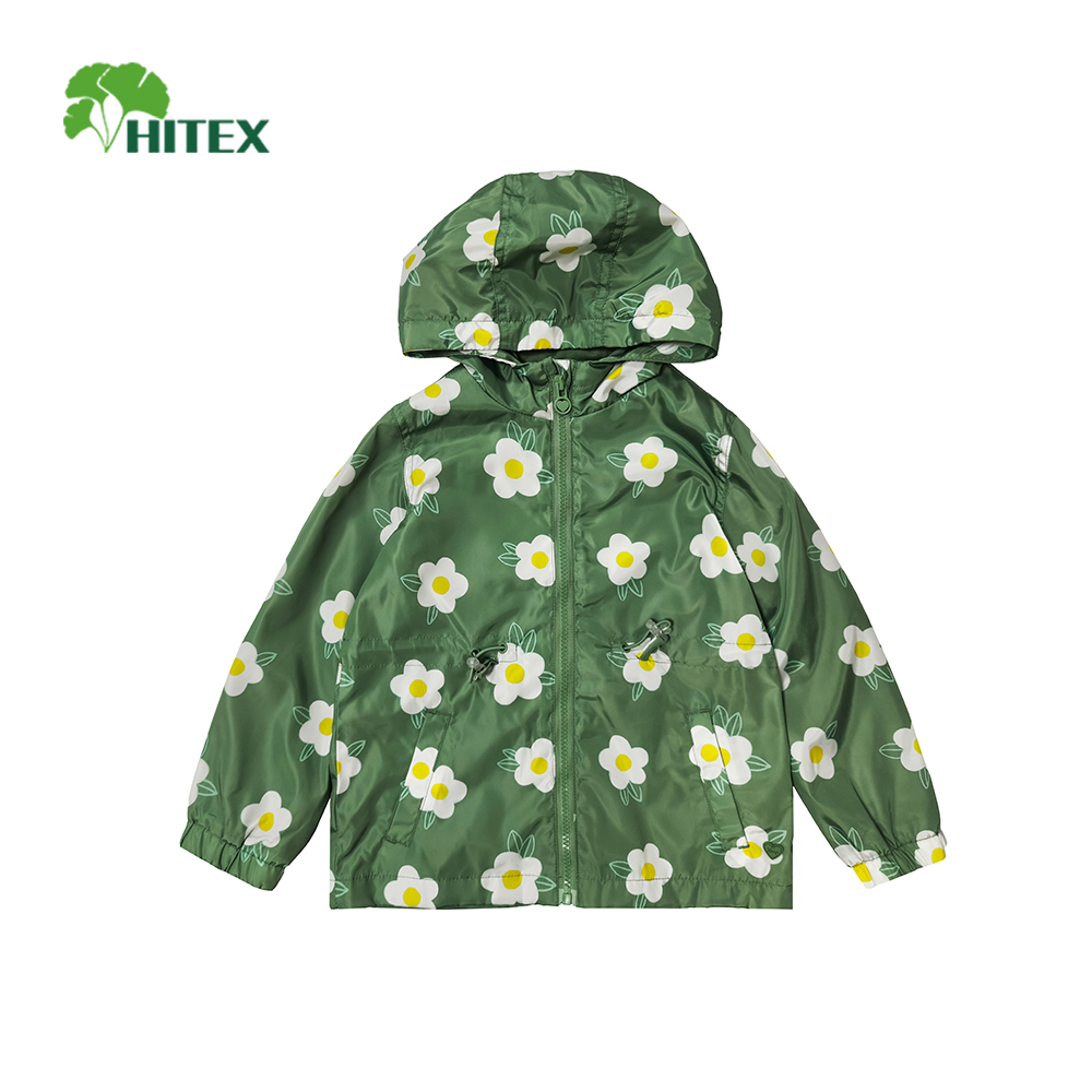 Hitex Girl Woven Printed Basic Jacket With Hood